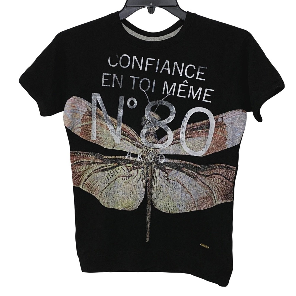 AKOO Confiance En Toi Meme Dragonfly T-Shirt M Black Metal Logo Plate Streetwear